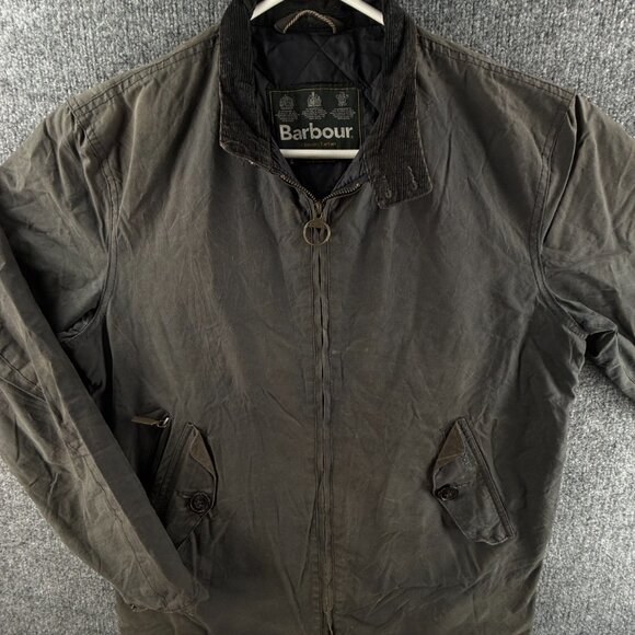 Barbour Waxed Jacket Men Full Zip Small Classic Tartan Blue Green Hunting Chore - Picture 1 of 16